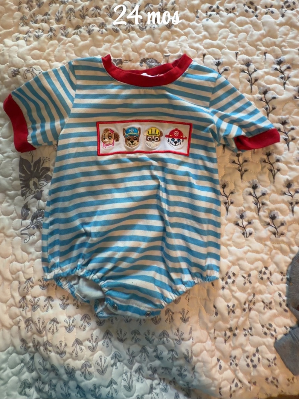 Blue & White Striped Paw Patrol One-Piece Romper - 24 Months